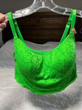 Pink by Victoria Secret Lace Bralette Camisole in Green with extra bra support